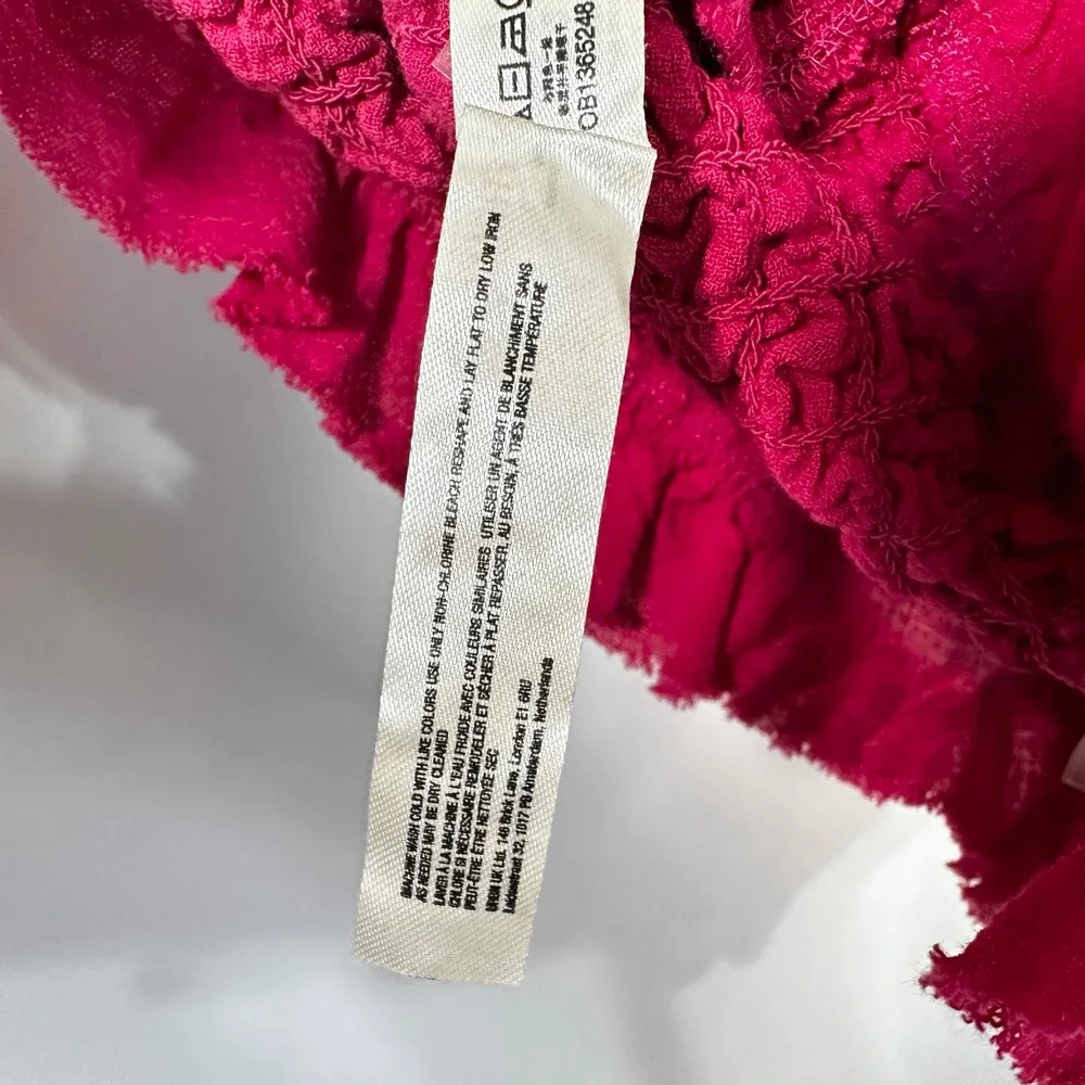 Free People XS Crop Top Cropped Smocked Raspberry Hot Pink Short Sleeve Y2K 1479